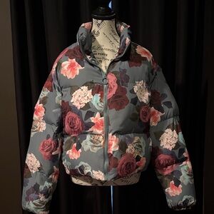 JustFab Floral Puffer Jacket - Multicolor